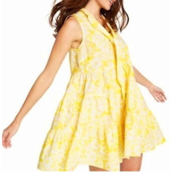 Lisa Marie Fernandez x Target Medium Floral Yellow White Tiered Dress w/ Pockets - Picture 1 of 11